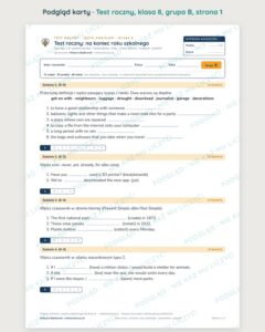 Test roczny z angielskiego, klasa 8 — grupy B–E PDF — podgląd, strona 1