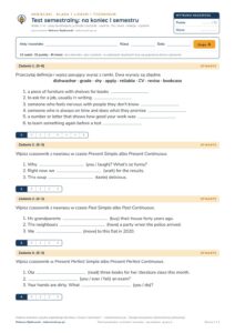 Test semestralny z angielskiego, klasa 1 liceum i technikum — B–E — okładka