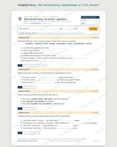 Test semestralny z angielskiego, klasa 2 liceum i technikum — B–E — podgląd, strona 1