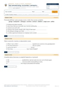 Test semestralny z angielskiego, klasa 3 liceum i technikum — B–E — okładka