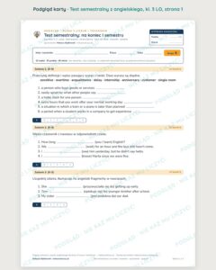 Test semestralny z angielskiego, klasa 3 liceum i technikum — B–E — podgląd, strona 1