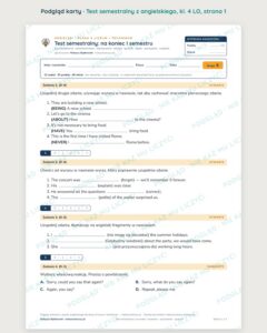 Test semestralny z angielskiego, klasa 4 liceum i technikum — B–E — podgląd, strona 1