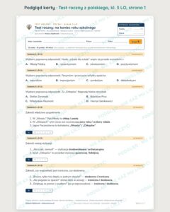 Test roczny z polskiego, klasa 3 liceum i technikum — B–E — podgląd, strona 1