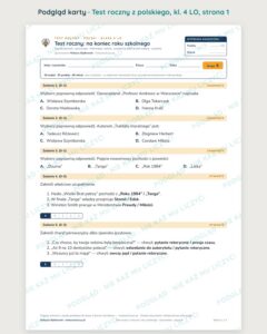 Test roczny z polskiego, klasa 4 liceum i technikum — B–E — podgląd, strona 1