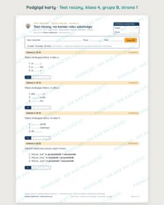Test roczny z polskiego, klasa 4 — grupy B–E PDF — podgląd, strona 1