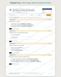 Test roczny z polskiego, klasa 6 — grupy B–E PDF — podgląd, strona 1