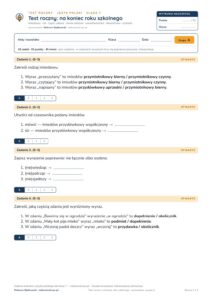 Test roczny z polskiego, klasa 7 — grupy B–E PDF — okładka