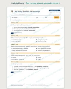 Test roczny z polskiego, klasa 8 — grupy B–E PDF — podgląd, strona 1