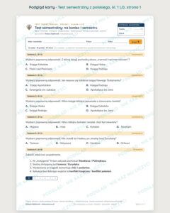 Test semestralny z polskiego, klasa 1 liceum i technikum — B–E — podgląd, strona 1