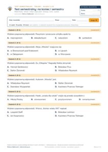 Test semestralny z polskiego, klasa 3 liceum i technikum — B–E — okładka