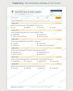 Test semestralny z polskiego, klasa 3 liceum i technikum — B–E — podgląd, strona 1