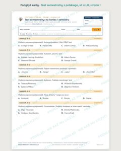 Test semestralny z polskiego, klasa 4 liceum i technikum — B–E — podgląd, strona 1