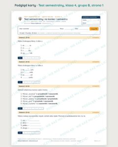 Test semestralny z polskiego, klasa 4 — grupy B–E PDF — podgląd, strona 1