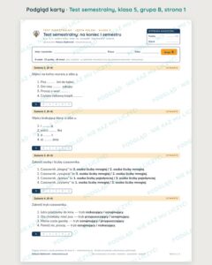 Test semestralny z polskiego, klasa 5 — grupy B–E PDF — podgląd, strona 1