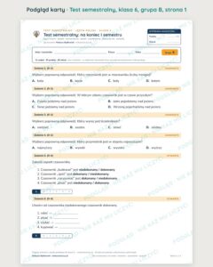 Test semestralny z polskiego, klasa 6 — grupy B–E PDF — podgląd, strona 1