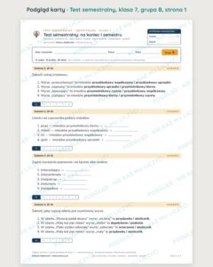 Test semestralny z polskiego, klasa 7 — grupy B–E PDF — podgląd, strona 1