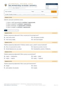 Test semestralny z polskiego, klasa 8 — grupy B–E PDF — okładka