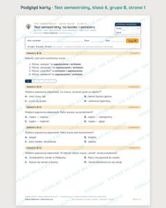 Test semestralny z polskiego, klasa 8 — grupy B–E PDF — podgląd, strona 1