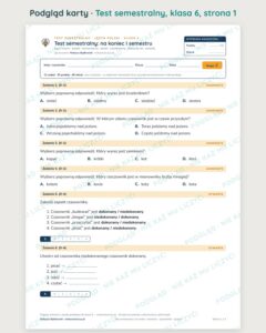 Testy semestralne z polskiego, klasy 4–8 — grupy A–E PDF — podgląd 1
