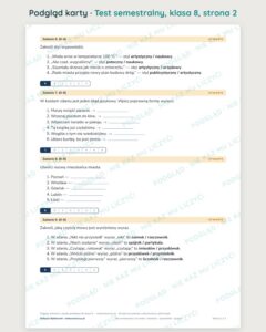 Testy semestralne z polskiego, klasy 4–8 — grupy A–E PDF — podgląd 2