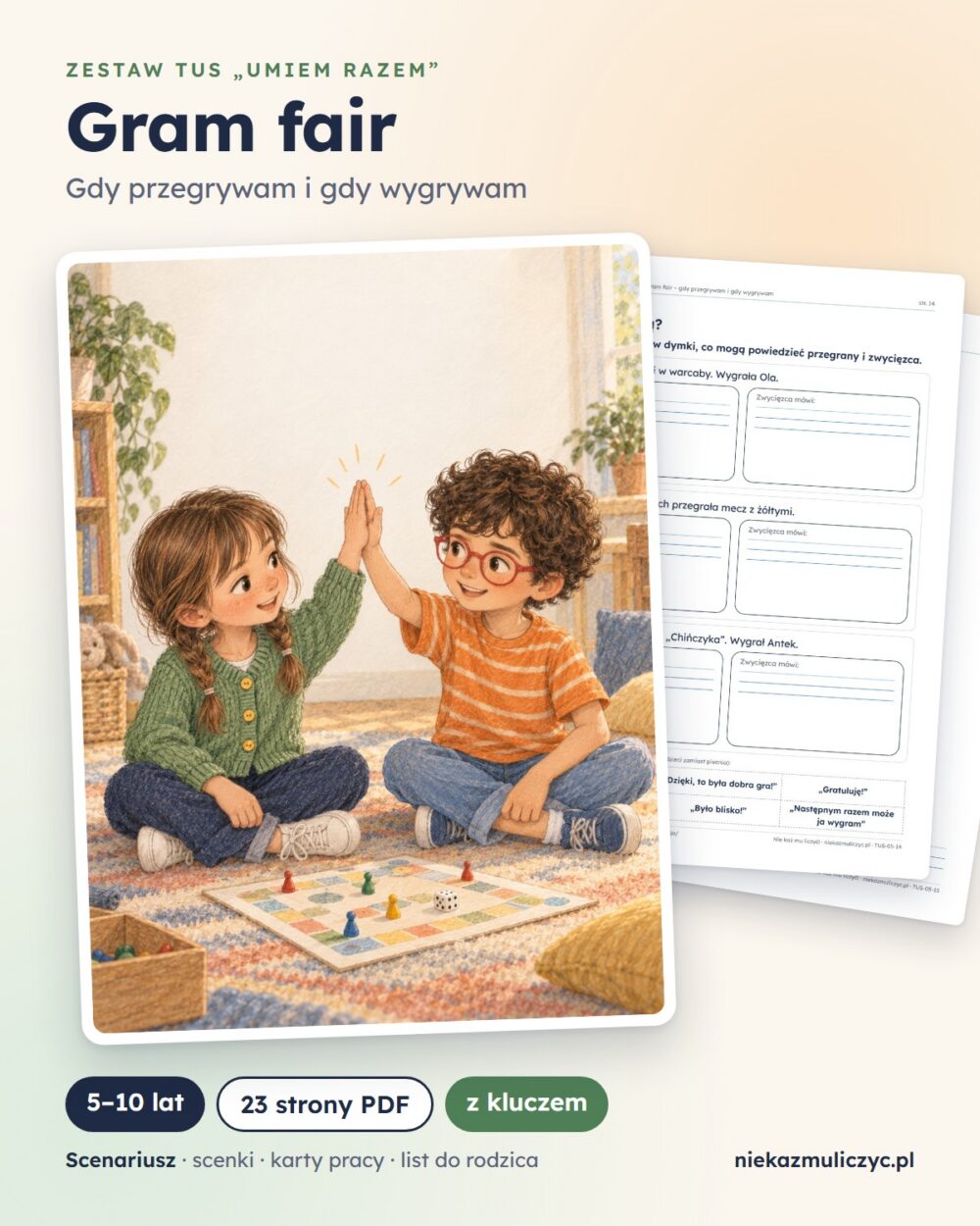 TUS: Gram fair, 5–10 lat — 23 strony PDF z kluczem — grafika produktu