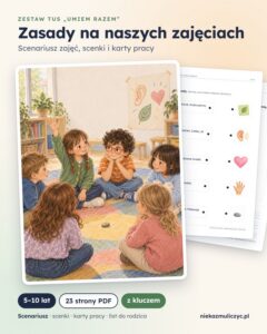 TUS: Zasady na naszych zajęciach, 5–10 lat — 23 strony PDF z kluczem — grafika produktu